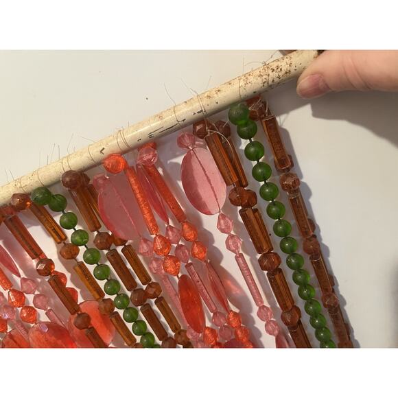 1960s Beaded Curtain Rod 28.5x26 Pink Vintage Window Home Decor Boho - Picture 2 of 3